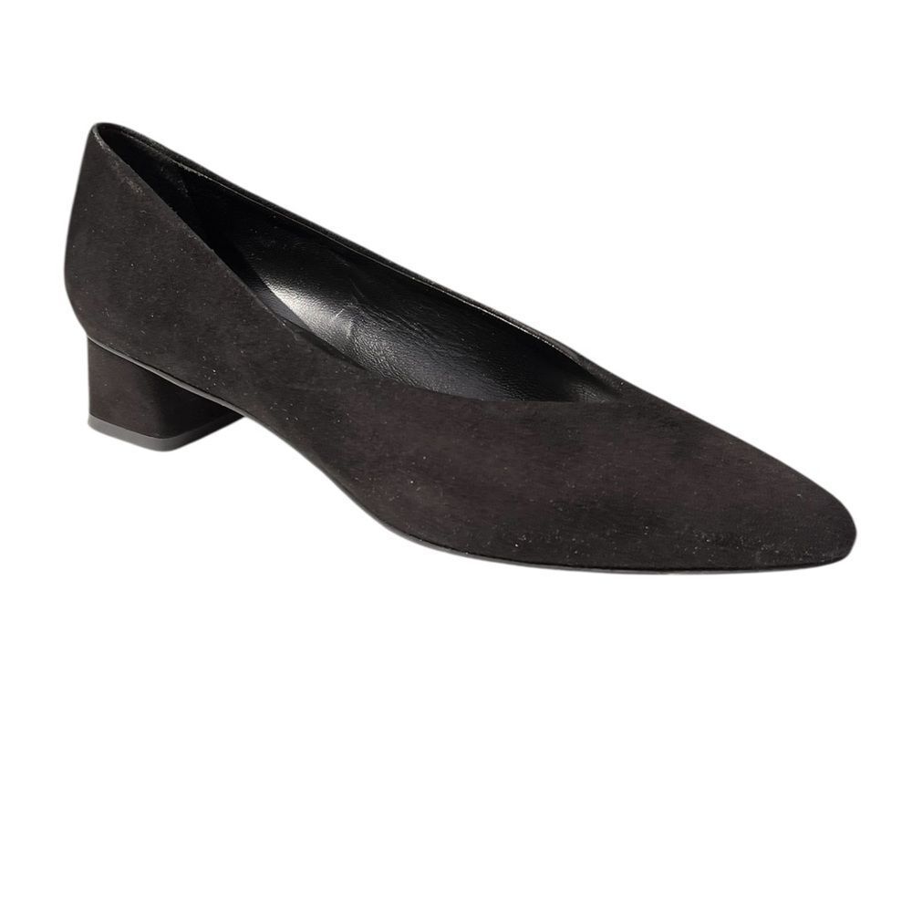 Everlane V Black Suede Pointed Toe Block Heel Pump Shoe Size 8 1/2